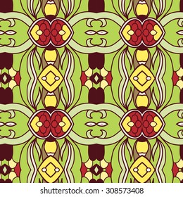 Abstract seamless ornament pattern. the kaleidoscope effect. Ethnic damask motif. Vintage style pattern. Vector illustration