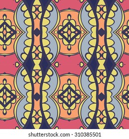 Abstract seamless ornament pattern. the kaleidoscope effect. Ethnic damask motif. Vintage style pattern. Vector illustration