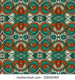 Abstract seamless ornament pattern. the kaleidoscope effect. Ethnic damask motif. Vintage style pattern. Vector illustration