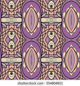 Abstract seamless ornament pattern. the kaleidoscope effect. Ethnic damask motif. Vintage style pattern. Vector illustration