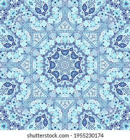 Abstract seamless ornament of simple geometry shapes composition. Graphic traditional design. Textile print. Small elements background. Vector patchwork pattern.
