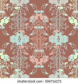Abstract seamless ornamental decorative background with hand drawn ornaments. Vector illustration.