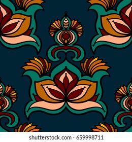 Abstract seamless ornamental decorative background with hand drawn ornaments. Vector illustration.