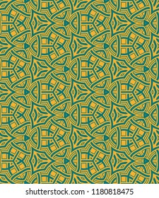Abstract seamless ornamental pattern of blue and yellow shades