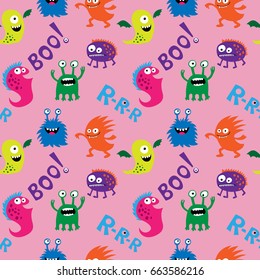 Abstract seamless ornamental pattern with a different monsters