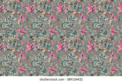 Abstract seamless ornamental pattern. Indian hand drawing background. Vector stock illustration. Doodle.