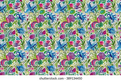 Abstract seamless ornamental pattern. Indian hand drawing background. Vector stock illustration. Doodle.