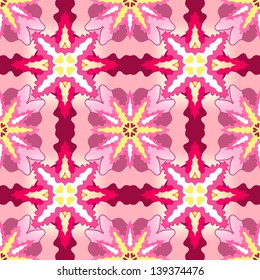 Abstract seamless ornamental pattern in pink and yellow colors
