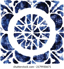 Abstract seamless ornamental watercolor floral damask arabesque paint pattern. Portuguese ceramic tile design in blue. 