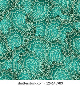 Abstract seamless paisley emerald wallpaper, luxury