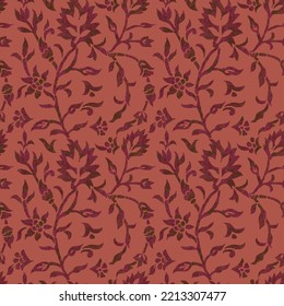 Abstract seamless  paisley fabric effect small flower leaf ajrakh print pattern  background design