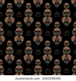 Abstract seamless  paisley fabric effect  moghal motif bunch pattern black background design