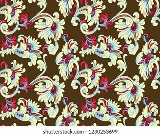 Abstract seamless Paisley pattern on borwn