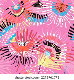 Abstract seamless palm branches pattern. Artistic creative summer texture.Vector illustration