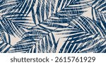 Abstract seamless palm leaves pattern. African boho and Hawaiian botanical motifs. Organic flora, geometric doodles, jungle foliage, for fashion, beach decor, or artistic graphic backdrops.