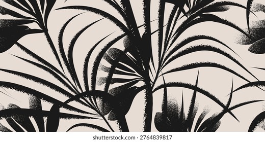 Abstract seamless palm pattern with Caribbean botanical branches and exotic jungle foliage. Hawaiian floral background for beach decor, summer fashion fabric, and artistic forest illustration.
