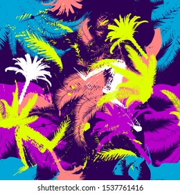 Abstract seamless palm tree pattern. Colorful hawaii repeated print for fashion textile, clothes, wrapping paper.
