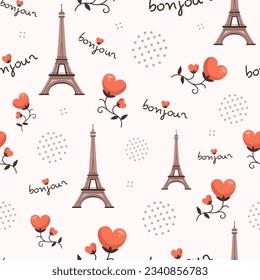 Abstract seamless Paris pattern. Eiffel tower repeats print for fashion textile, clothes, wrapping paper