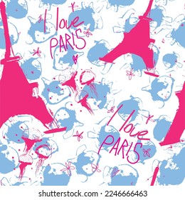 Abstract seamless Paris pattern. Eigel tower repeats print for fashion textile, clothes, wrapping paper.