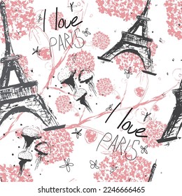 Abstract seamless Paris pattern. Eigel tower repeats print for fashion textile, clothes, wrapping paper.