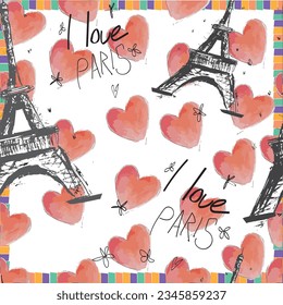 Abstract seamless Paris pattern. Eigel tower repeats print for fashion textile, clothes, wrapping paper.