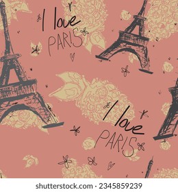 Abstract seamless Paris pattern. Eigel tower repeats print for fashion textile, clothes, wrapping paper.