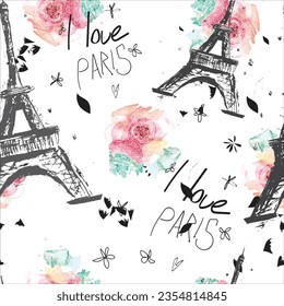 Abstract seamless Paris pattern. Eigel tower repeats print for fashion textile, clothes, wrapping paper.