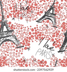 Abstract seamless Paris pattern. Eigel tower repeats print for fashion textile, clothes, wrapping paper.
