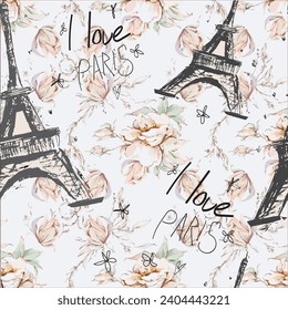 Abstract seamless Paris pattern. Eigel tower repeats print for fashion textile, clothes, wrapping paper.
