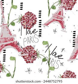 Abstract seamless Paris pattern. Eigel tower repeats print for fashion textile, clothes, wrapping paper.