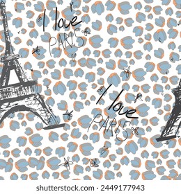 Abstract seamless Paris pattern. Eigel tower repeats print for fashion textile, clothes, wrapping paper.