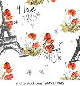 Abstract seamless Paris pattern. Eigel tower repeats print for fashion textile, clothes, wrapping paper.