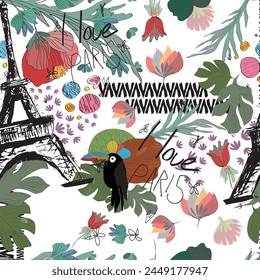 Abstract seamless Paris pattern. Eigel tower repeats print for fashion textile, clothes, wrapping paper.