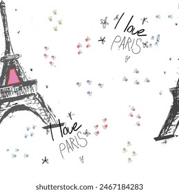 Abstract seamless Paris pattern. Eigel tower repeats print for fashion textile, clothes, wrapping paper.