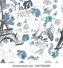 Abstract seamless Paris pattern. Eigel tower repeats print for fashion textile, clothes, wrapping paper.