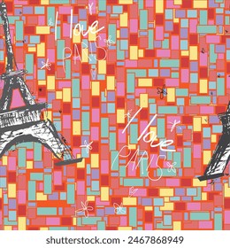 Abstract seamless Paris pattern. Eigel tower repeats print for fashion textile, clothes, wrapping paper.