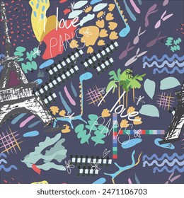 Abstract seamless Paris pattern. Eigel tower repeats print for fashion textile, clothes, wrapping paper.