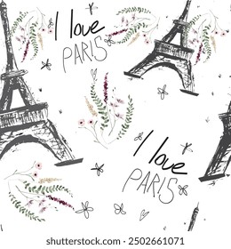 Abstract seamless Paris pattern. Eigel tower repeats print for fashion textile, clothes, wrapping paper.