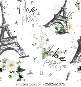 Abstract seamless Paris pattern. Eigel tower repeats print for fashion textile, clothes, wrapping paper.