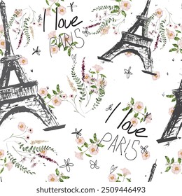 Abstract seamless Paris pattern. Eigel tower repeats print for fashion textile, clothes, wrapping paper.