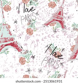 Abstract seamless Paris pattern. Eigel tower repeats print for fashion textile, clothes, wrapping paper.
