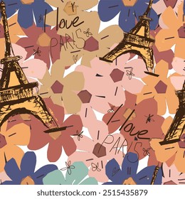 Abstract seamless Paris pattern. Eigel tower repeats print for fashion textile, clothes, wrapping paper.