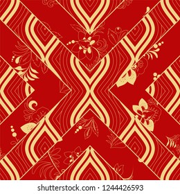 abstract seamless patchwork tile with floral ornament.arabic or orient pattern. vintage style