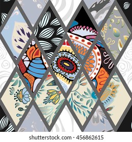 abstract seamless patchwork tile with floral ornament.arabic or orient pattern. vintage style