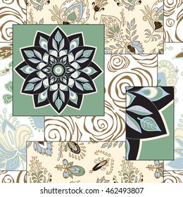 abstract seamless patchwork tile with floral ornament.arabic or orient pattern. vintage style