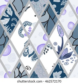 abstract seamless patchwork tile with floral ornament.arabic or orient pattern. vintage style