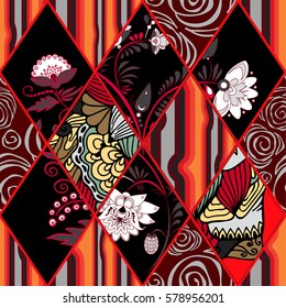 abstract seamless patchwork tile with floral ornament.arabic or orient pattern. vintage style