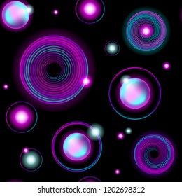 Abstract Seamless Patern of Neon Outer Space and Stars