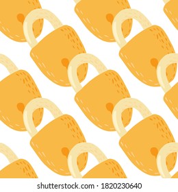 Abstract seamless patetrn with lock silhouettes. Isolated door elements print with yellow ornament and white background. Great for wallpaper, textile, wrapping paper, fabric print. Vector illustration