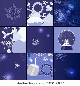abstract seamless pathcwork tile with christmasl ornament.winter pattern with snowflakes 